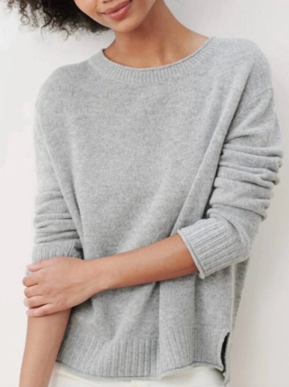 JENNI KAYNE | Everyday Sweater in Gray Crew Neck Wool Cashmere Blend XS
